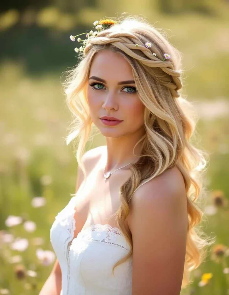Boho Braided Crown with Cascading Curls