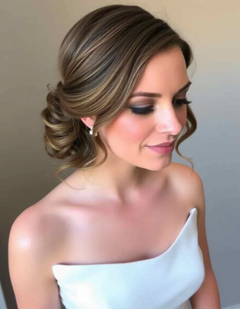 Curly Low Chignon with Face-Framing Pieces
