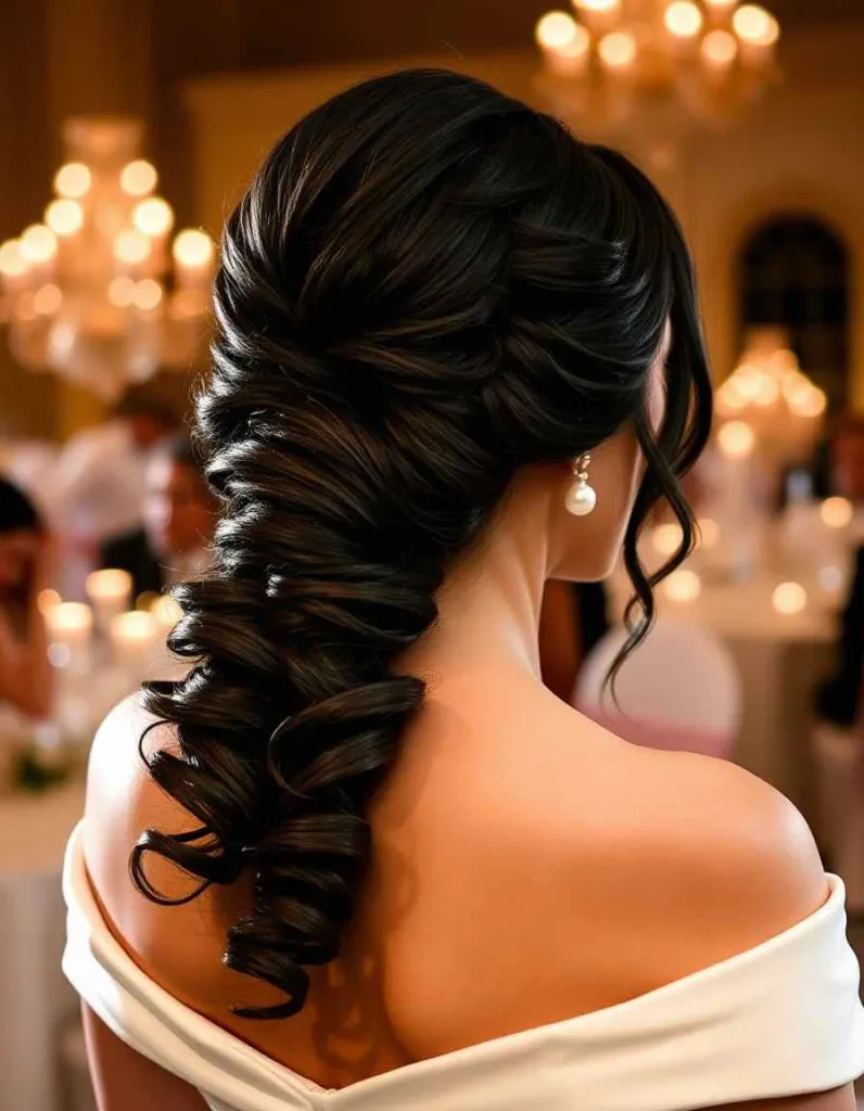 Low Curly Bun with Twisted Side Sections