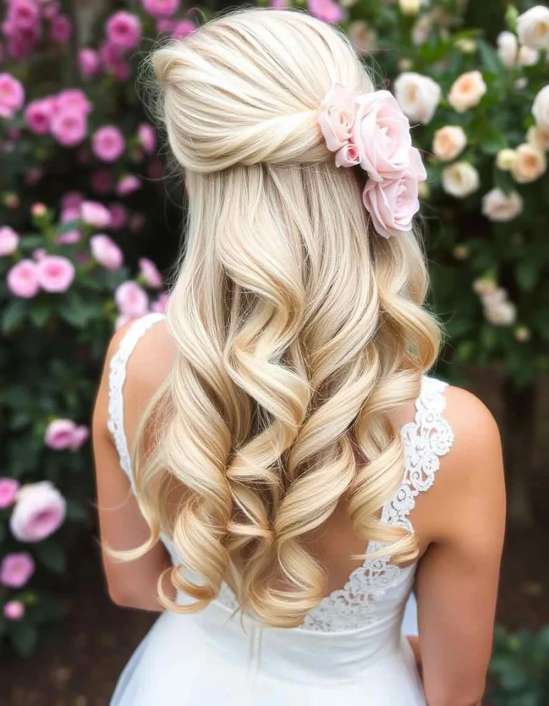 Romantic Cascading Curls with Flower Comb