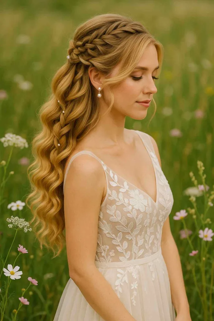 Waterfall Braid with Spiral Curls